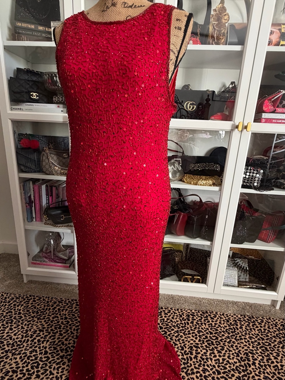 MARINA Red Beaded Sequin Maxi Gown